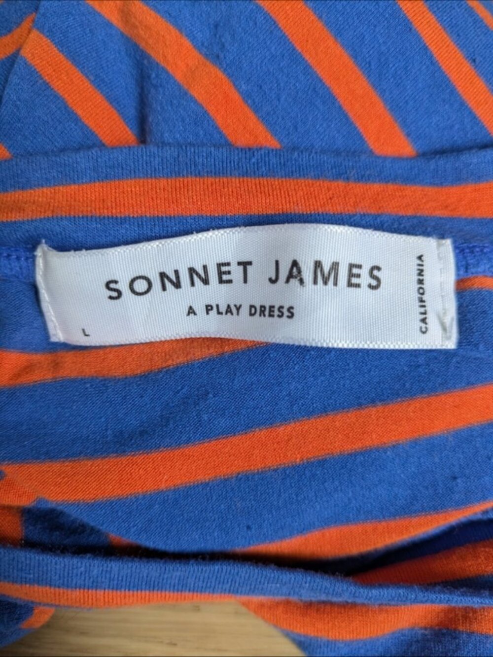 Sonnet James Reese A Play Dress‎ Size L Blue/Orange Stripes Short Sleeve Midi - Picture 5 of 6